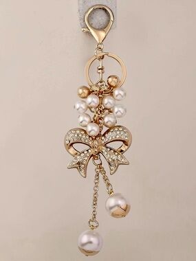 New! Gold Bow with Pearls & Rhinestones Bag Charm/Keychain (NWT)